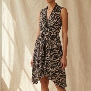 AllSaints Black & Taupe Abstract Knot-Front Dress – Size XS – Asymmetrical Luxe